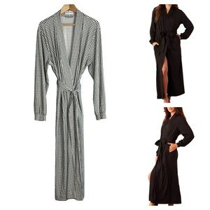 Mason Grey Skyler Banded Long Robe Luxurious Super Soft Size L Pockets Lounge